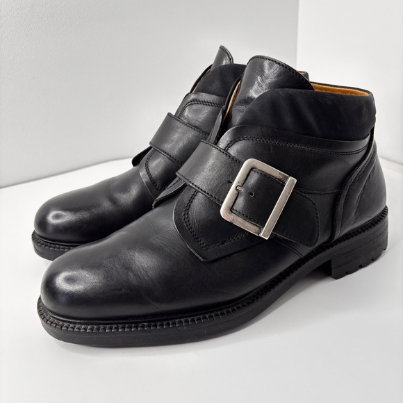 VTG Kenneth Cole Boots Mens 10.5 Black Leather Monk Strap Made in Italy 90s Moto main image 7